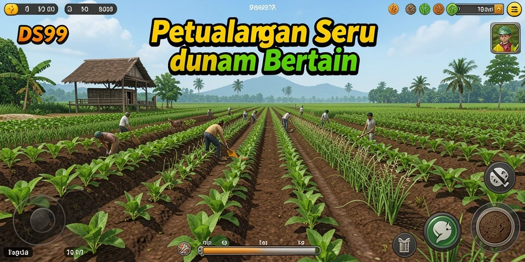Tampilan gameplay DS99 saat mengelola lahan pertanian dengan penuh warna.