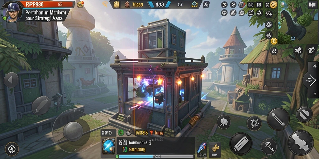 Tangkapan layar RP886 menunjukkan gameplay menara pertahanan yang dinamis.